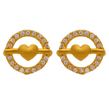 Yellow Gold Heart Shape Stud Earrings - Naina Collection
